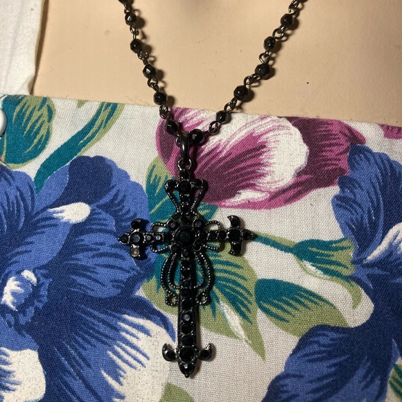 Jet Black Gothic Cross Pendant Necklace – For Your Formal Brooding Needs - Picture 1 of 4